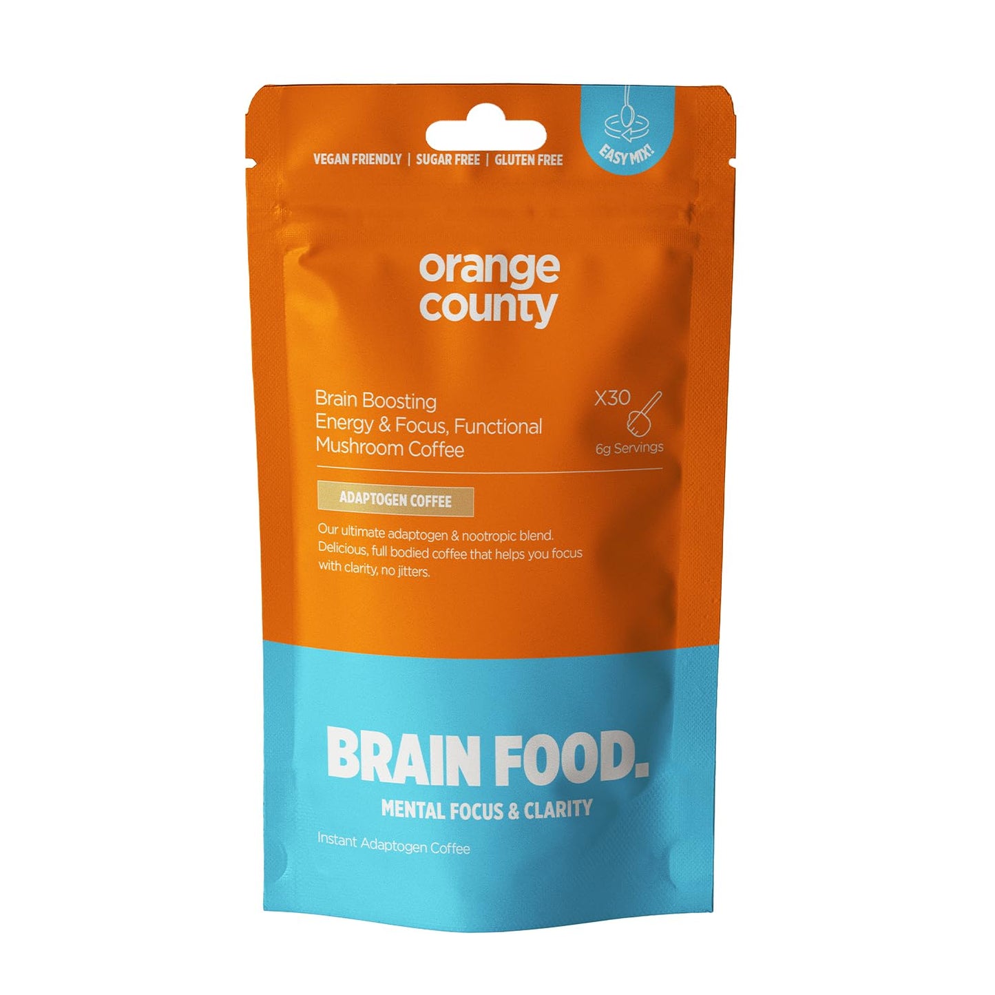 Orange County Lion's Mane Coffee Focus, Energy | Brain Food. Mushroom Coffee Drink, Shiitake, Maitake, Ashwagandha, Vegan, 1-Month Supply