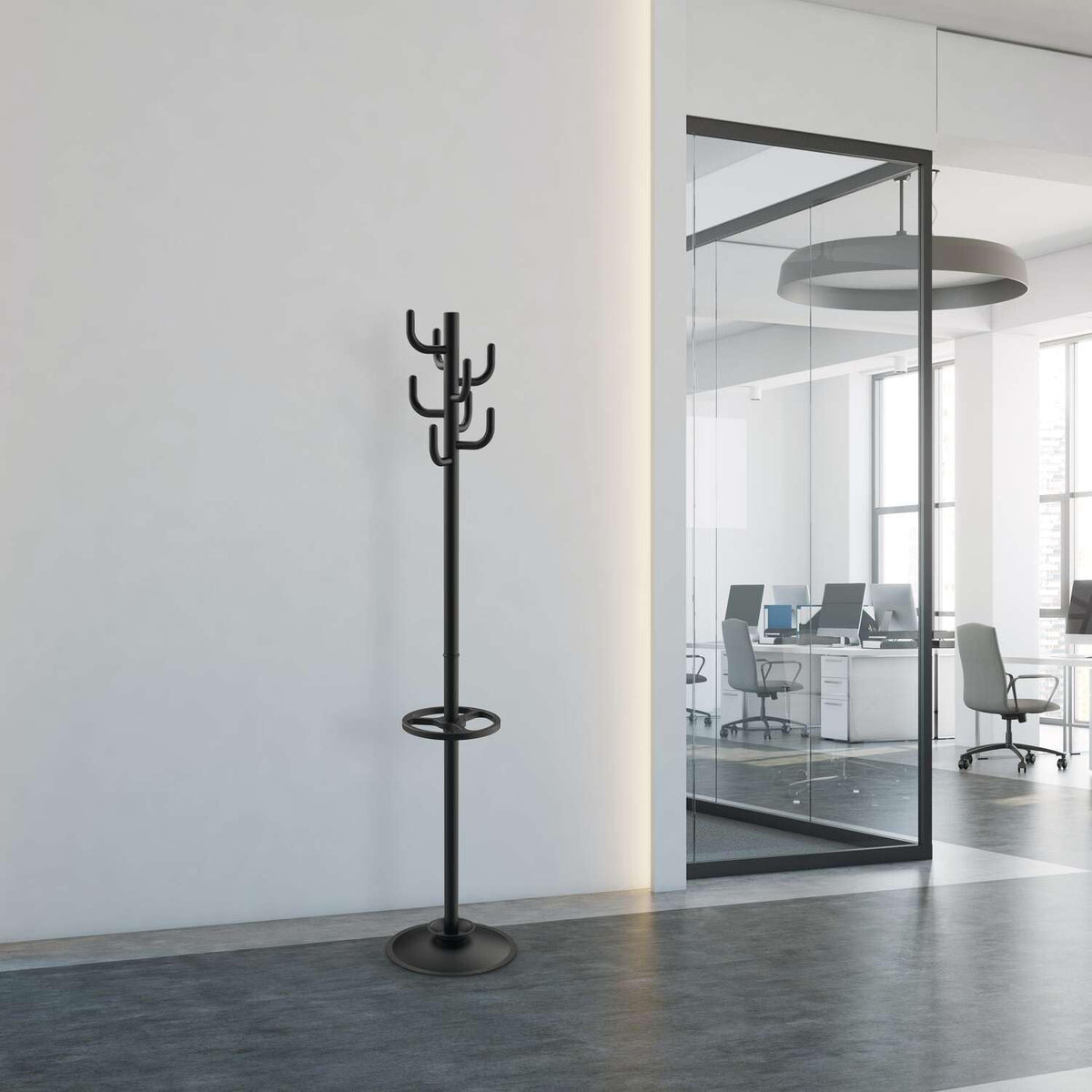 MAUL MAULpolaris Coat Rack 36.5 x 36.5 x 177 cm Coat Stand with Umbrella Holder and 8 Hooks Hallway Coat Rack for Office, Reception Area