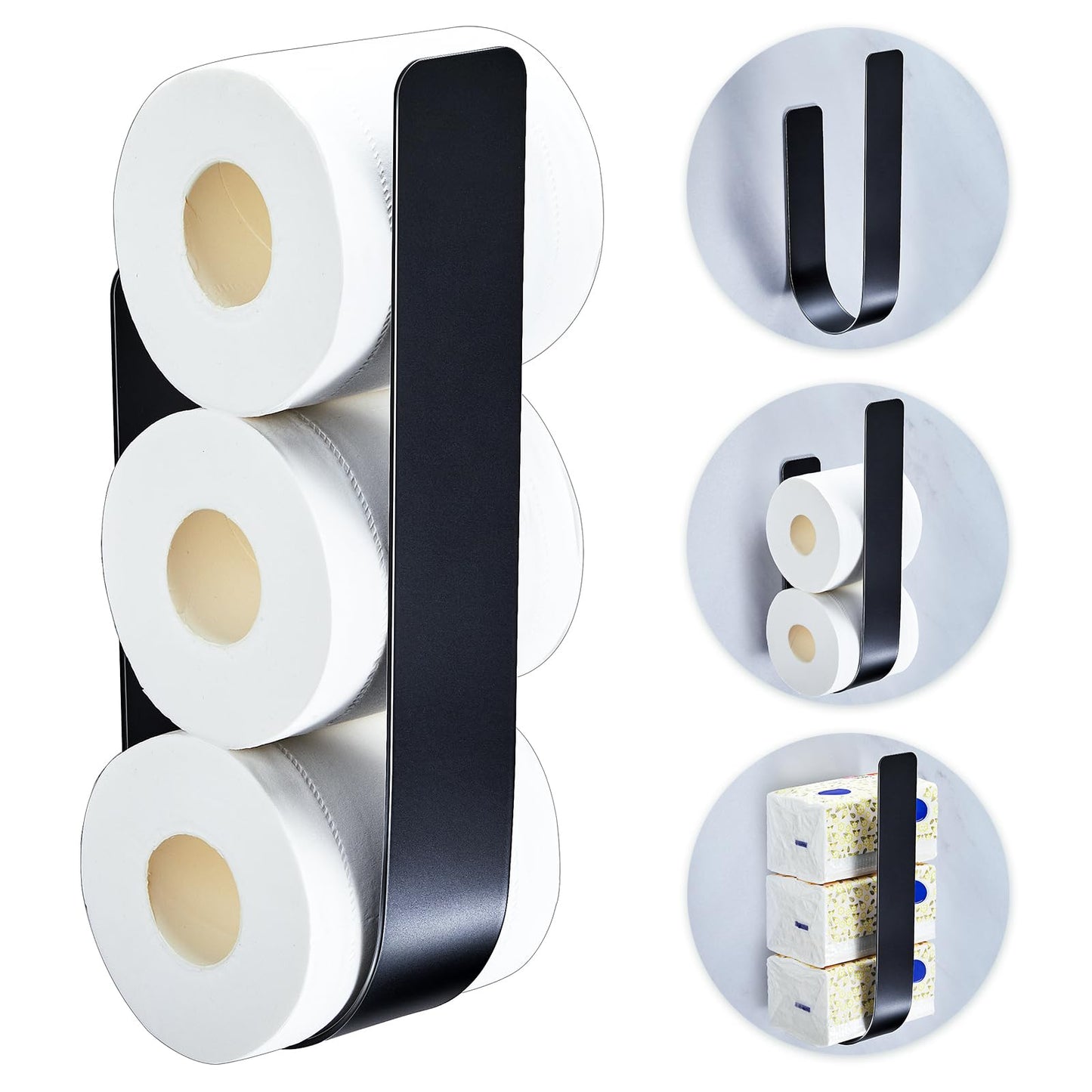 YYBO Toilet Roll Storage Wall Mounted, Toilet Roll Holder Free Standing, Toilet Paper Storage Holder for 3 Rolls, Adhesive Toilet Paper Holder Metal,