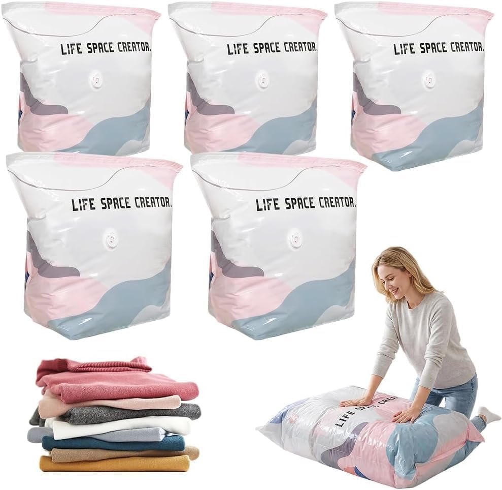 Vacuum Storage Bags 2026 New Vacuum Pack Bags for Clothes Duvet Travel and Home Comforters Blankets Bedding Compression Space Saver (5Pcs 70x50x30cm)