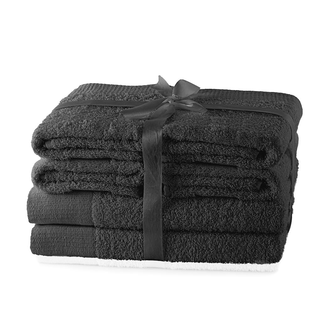 AmeliaHome Hand Towel Set Grey 4 Hand Towels 50 x 100 cm and 2 Bath Towels 70 x 140 cm 100% Cotton Quality Absorbent Graphite Anthracite Amari