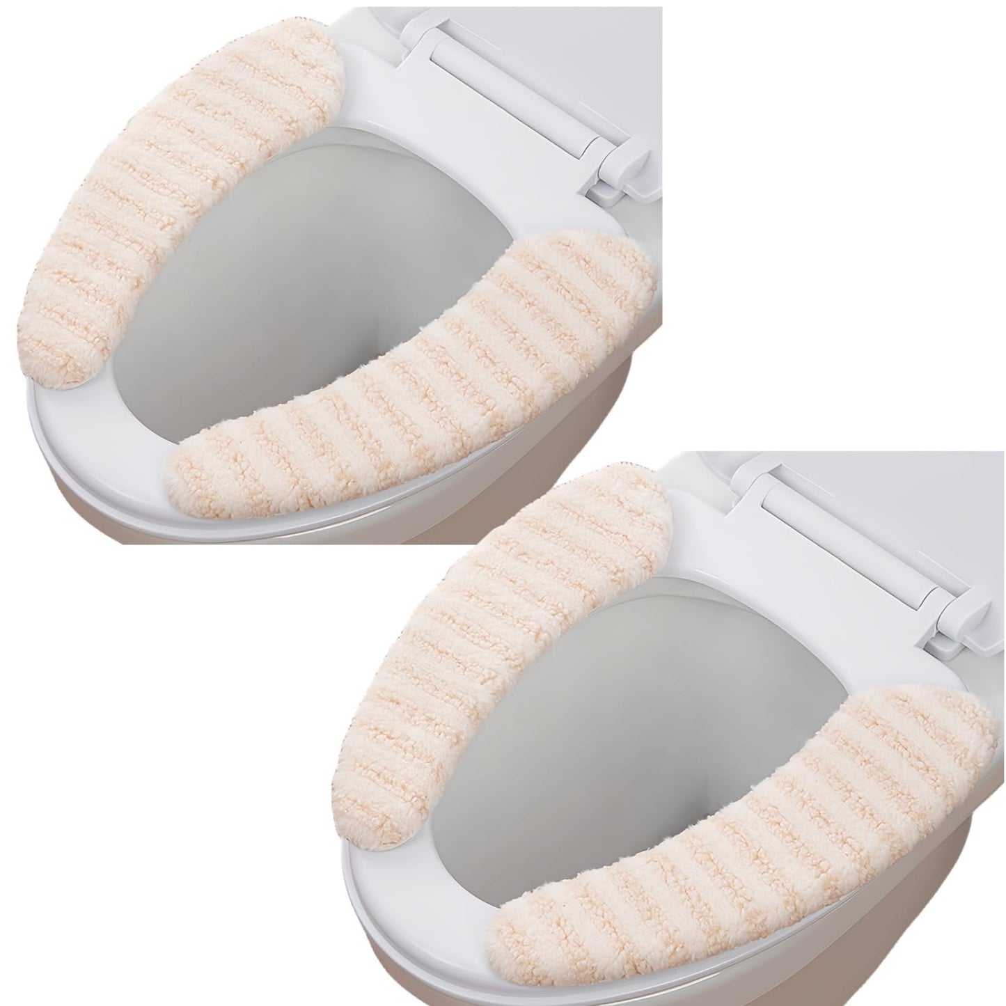 Wuyue Hua 2Pairs Plush Warm Thick Padded Toilet Seat Cover Mat Non Slip Soft Toilet Seat Cushion Washable Bathroom Warmer with Self-Adhesive Tape