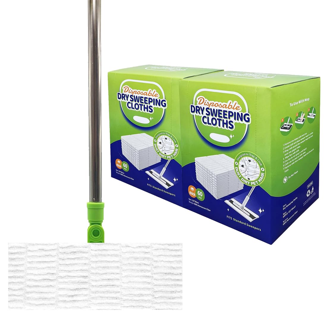 KMAKII Dry Dusting Cloths, Dry Sweeping Refills, 8.6"x11.8", 2 Boxes (120 Count)