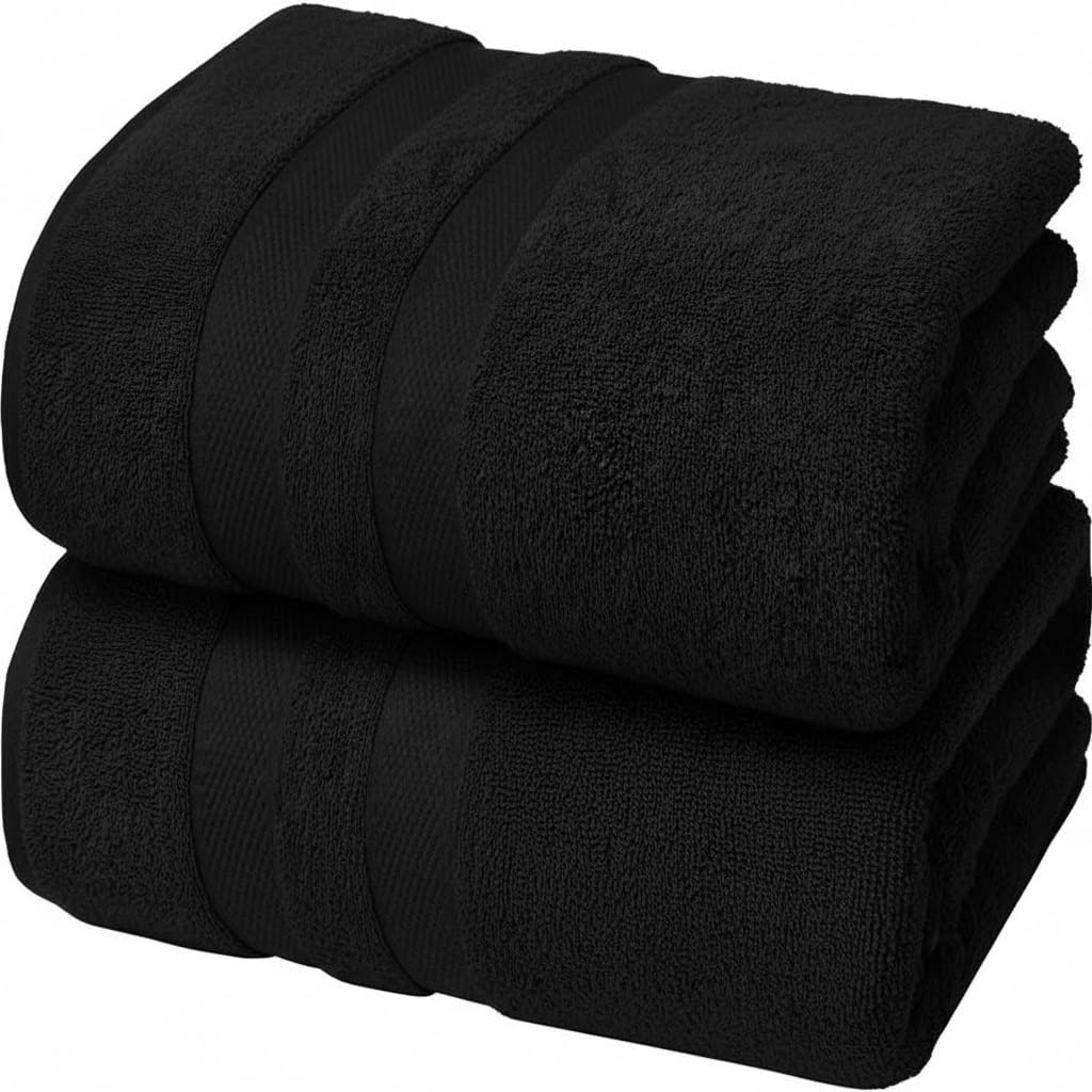 Pack of 2 Large Jumbo Bath Sheets 100% Egyptian Cotton -550GSM Super Absorbent Quick Dry Luxury Soft Big Bathroom Towels Set (Black)