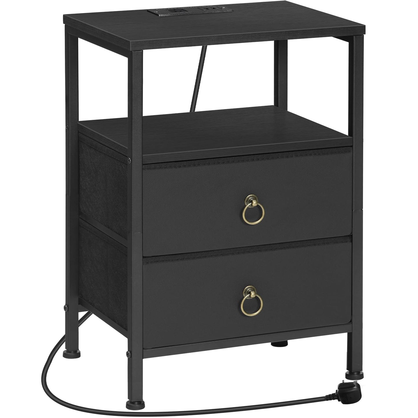 HOOBRO Bedside Table with Charging Station, Side Table with 2 USB Ports and Outlet, End Tables with 2 Fabric Drawers, Nightstand for Small Spaces,
