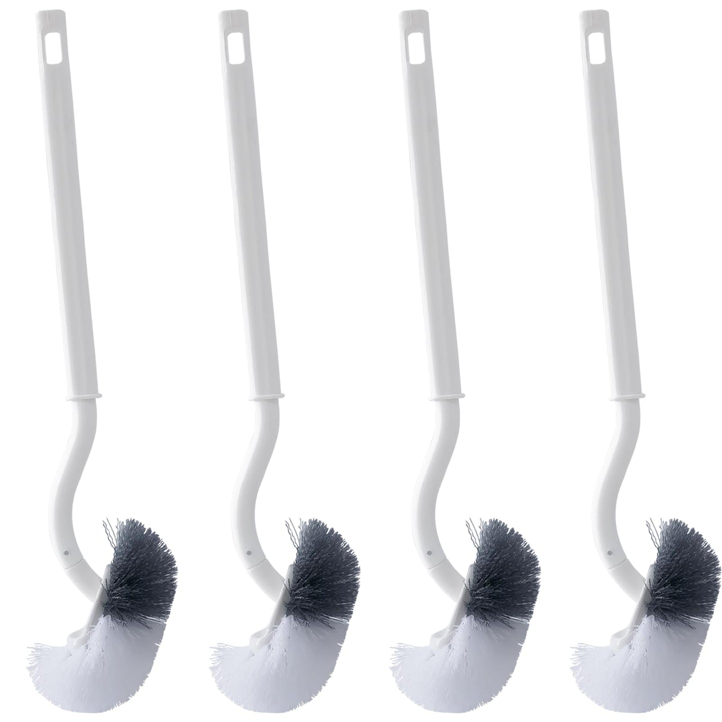 4 Pack Toilet Brush Curved Design Angled Cleaning Brush for Deep Cleaning, Long Plastic Handle and Flexible Bristles