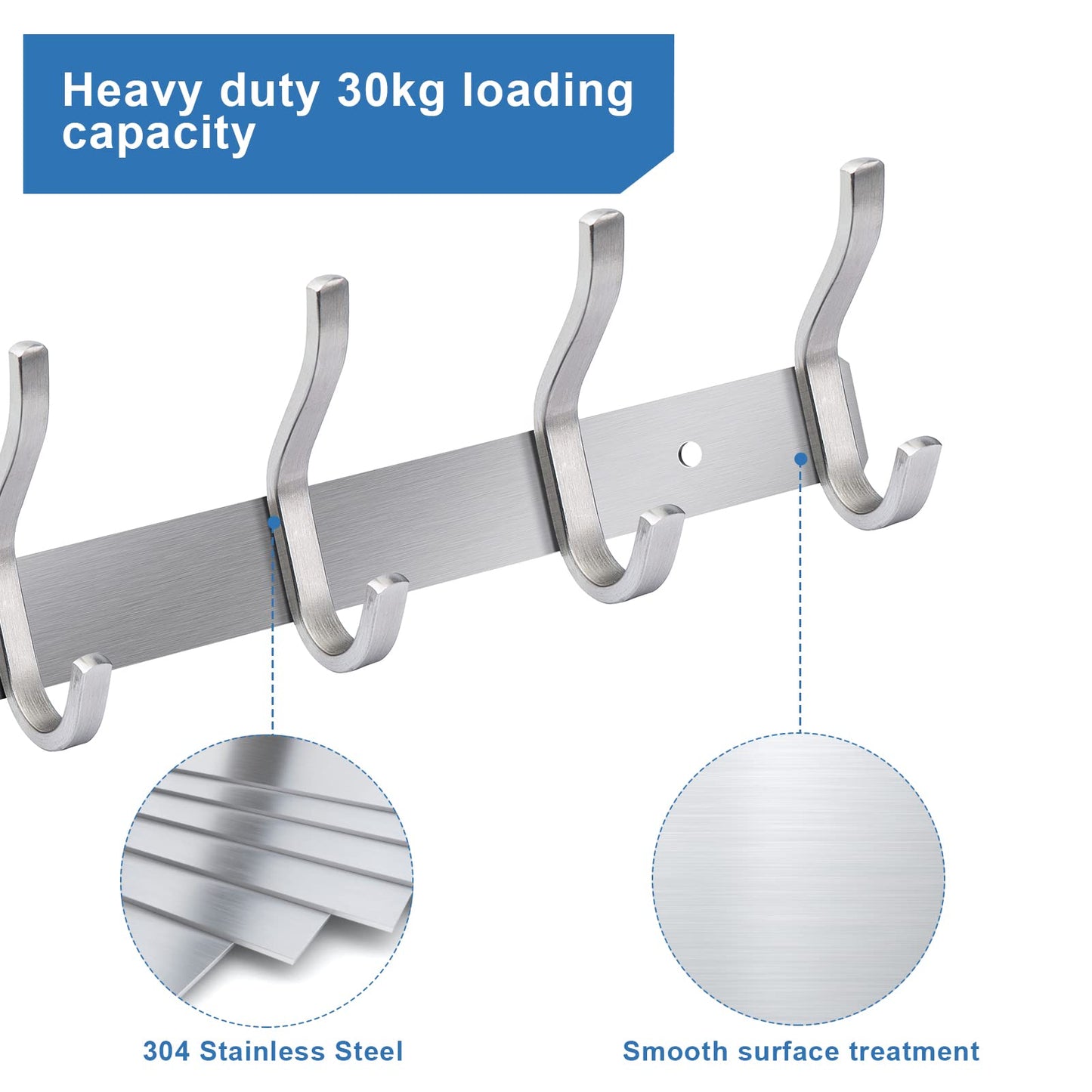 MEIJO Coat Hooks Wall Mounted, Coat Rack Wall Mounted Stainless Steel with 8 Hooks Heavy Duty Coat Hooks for Door, Bedroom, Bathroom, Kitchen