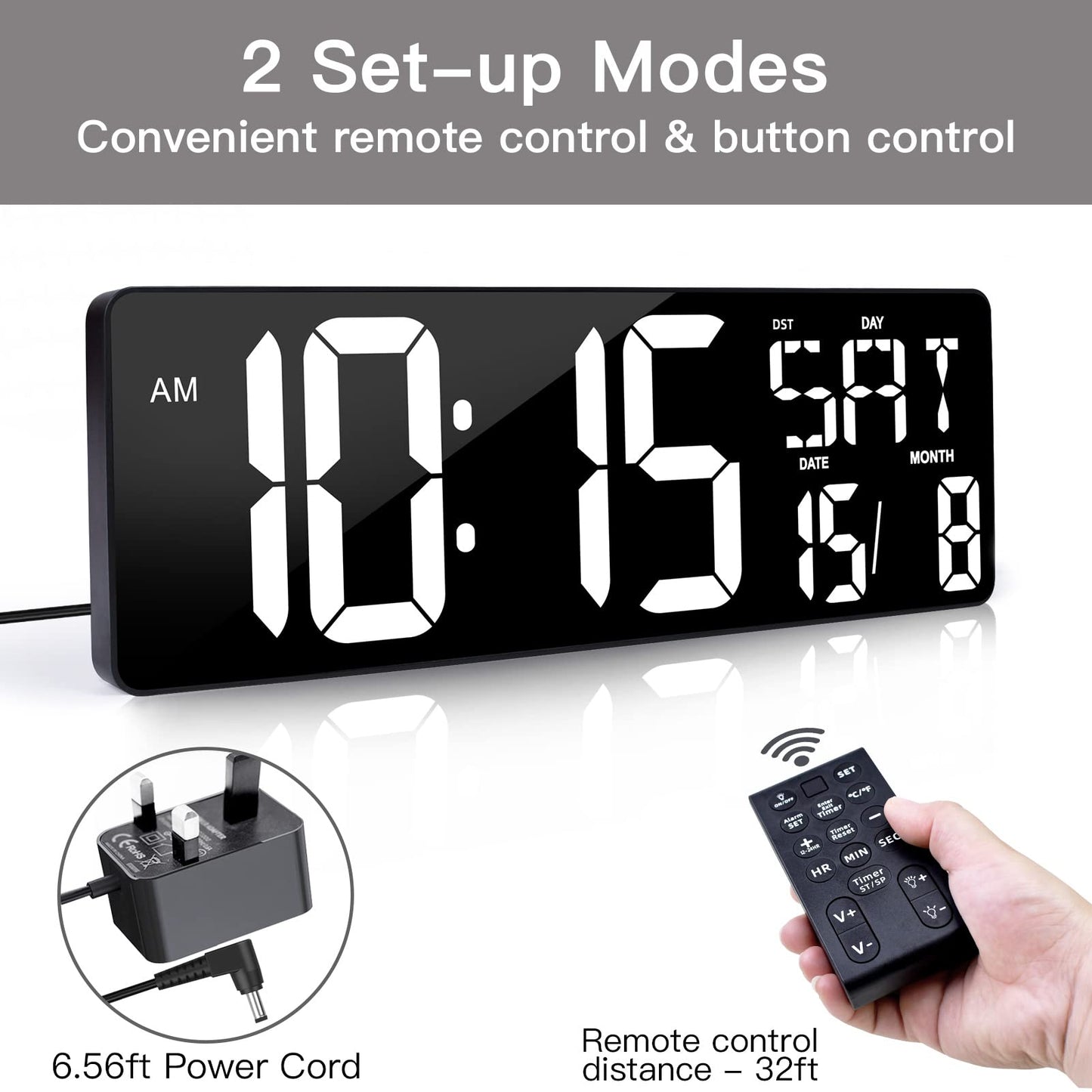 XREXS 16.5 Inch Digital Wall Clock Large Display, Auto-Dimming, Large Timer Clock, Large Digital Wall Clock for Home, Gym, Office and Classroom