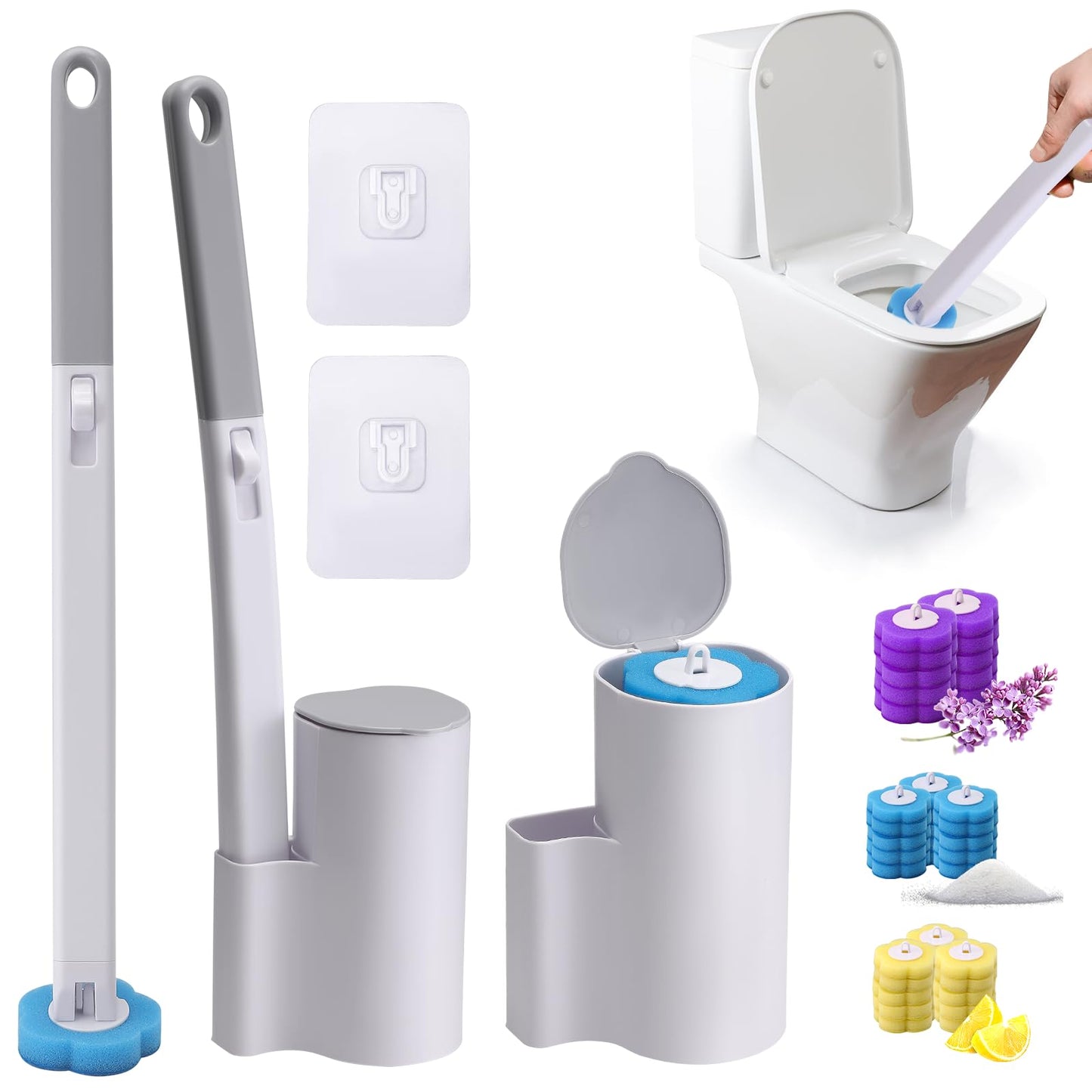 Disposable Toilet Brush 2 Pack, Wall Mounted Toilet Brush and Holder Set with 48 Cleaner Refills, Disposable Toilet Cleaning System for Bathroom,