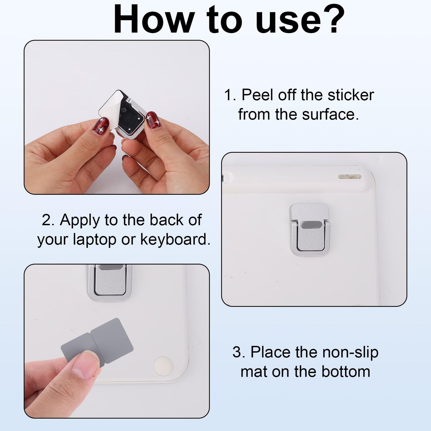Penitue 2pcs Mini Keyboard Riser, Zinc Alloy Portable Small Laptop Tilt Stand Lifter Feet Foldable & Invisible Self-Adhesive Computer Notebook Holder