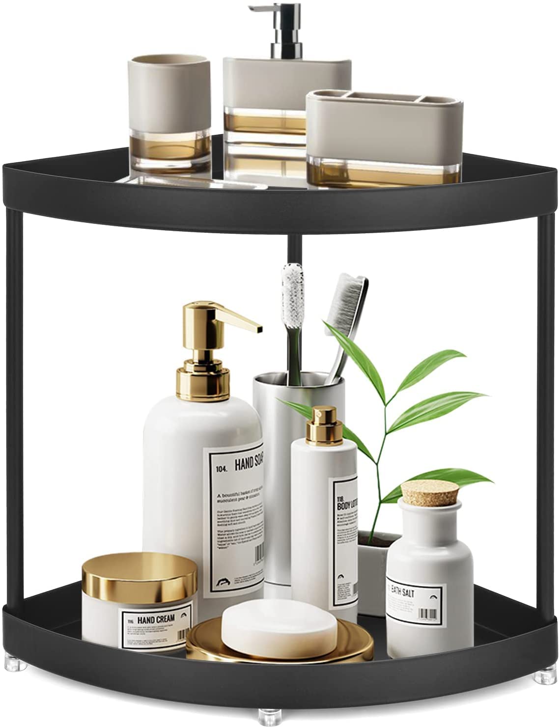 APAFISH 2-Tier Corner Storage Shelf Stackable Organiser for Cosmetics, Bathroom, Kitchen, Countertop, and Vanity, Black