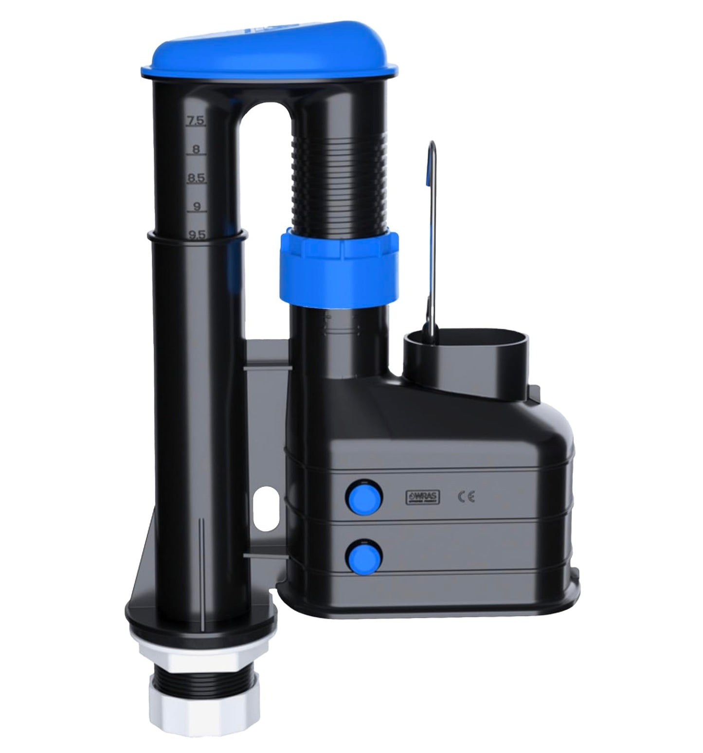PlumbEZ Universal Dual Flush Toilet Syphon Adjustable 7.5" to 9.5" with Internal Overflow - Toilet Flush System Replacement Siphon WRAS Approved