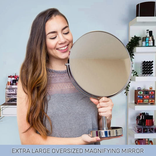 MIRRORVANA XXLarge 3X Magnifying Makeup Mirror on Stand for Dressing Table, Desk and Bathroom & Bedroom Vanity, Double Sided 3X/1X Magnification,
