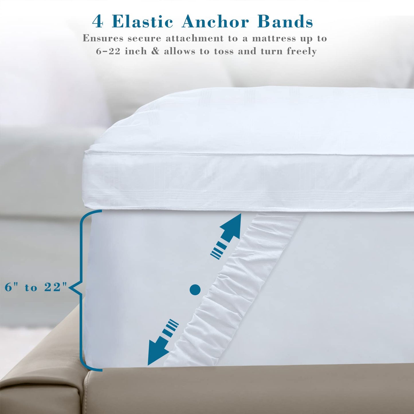 Threads For Bed Extra Thick Mattress Topper Single Bed 100% Cotton Cover, Soft Mattress Bed Topper Pad with Elastic Anchor Corner Straps, Baffle Box