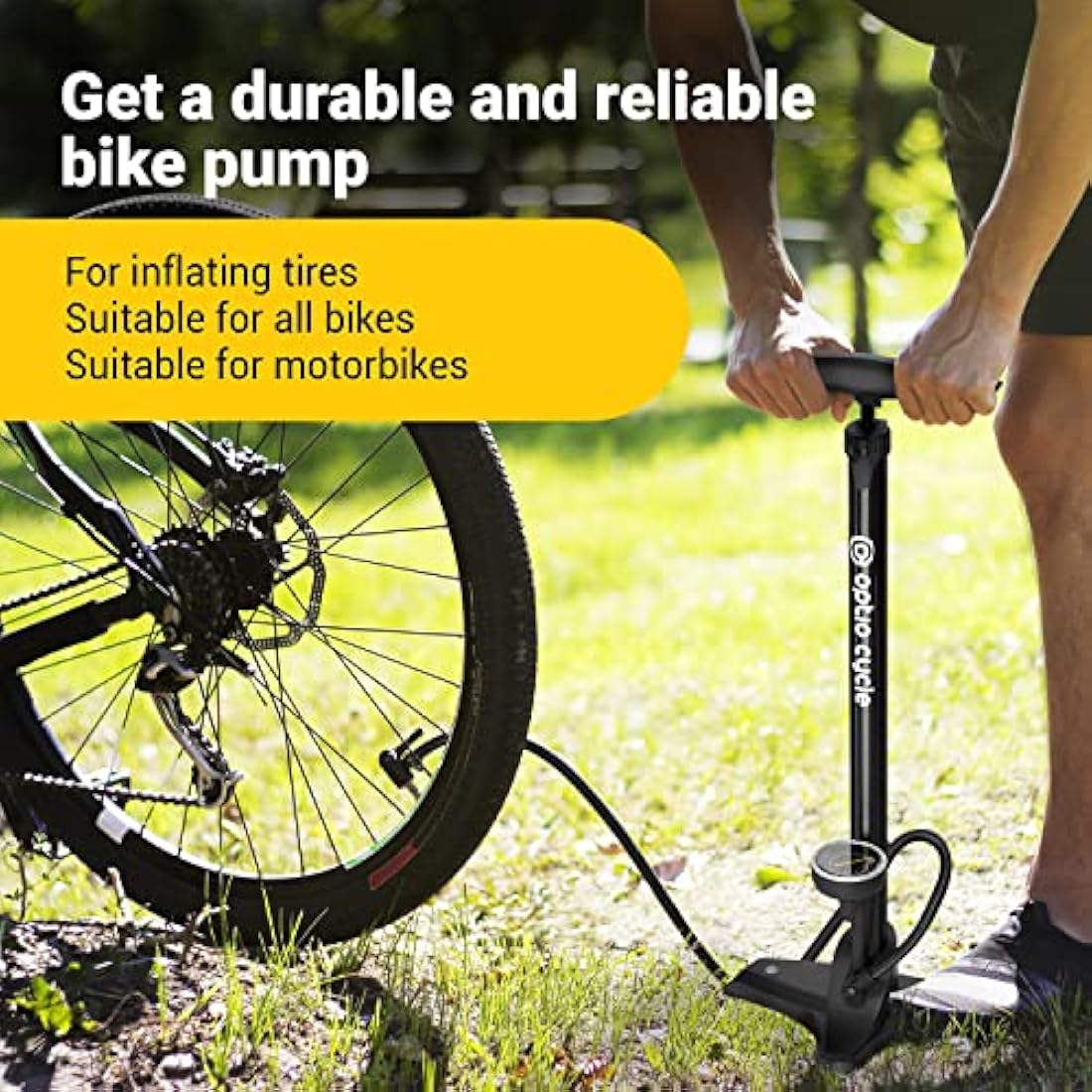Optio Cycle Bike Pump With Pressure Gauge 160 PSI / 11 Bar Air Pump, Bicycle Pump For All Bikes | Cycle Pump, Bike Floor Pump For Presta and Schrader Valve | Bike Tyre Pump