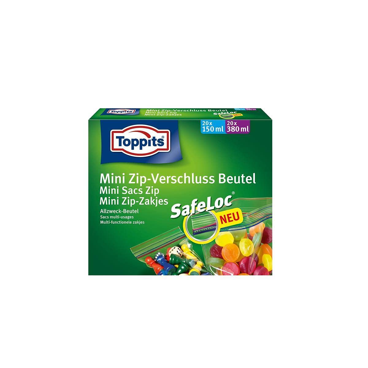Toppits Mini Bag Zip With Zip/Multi-Purpose Bag (20 x 150 ml + 20 x 380 ml/Seal)