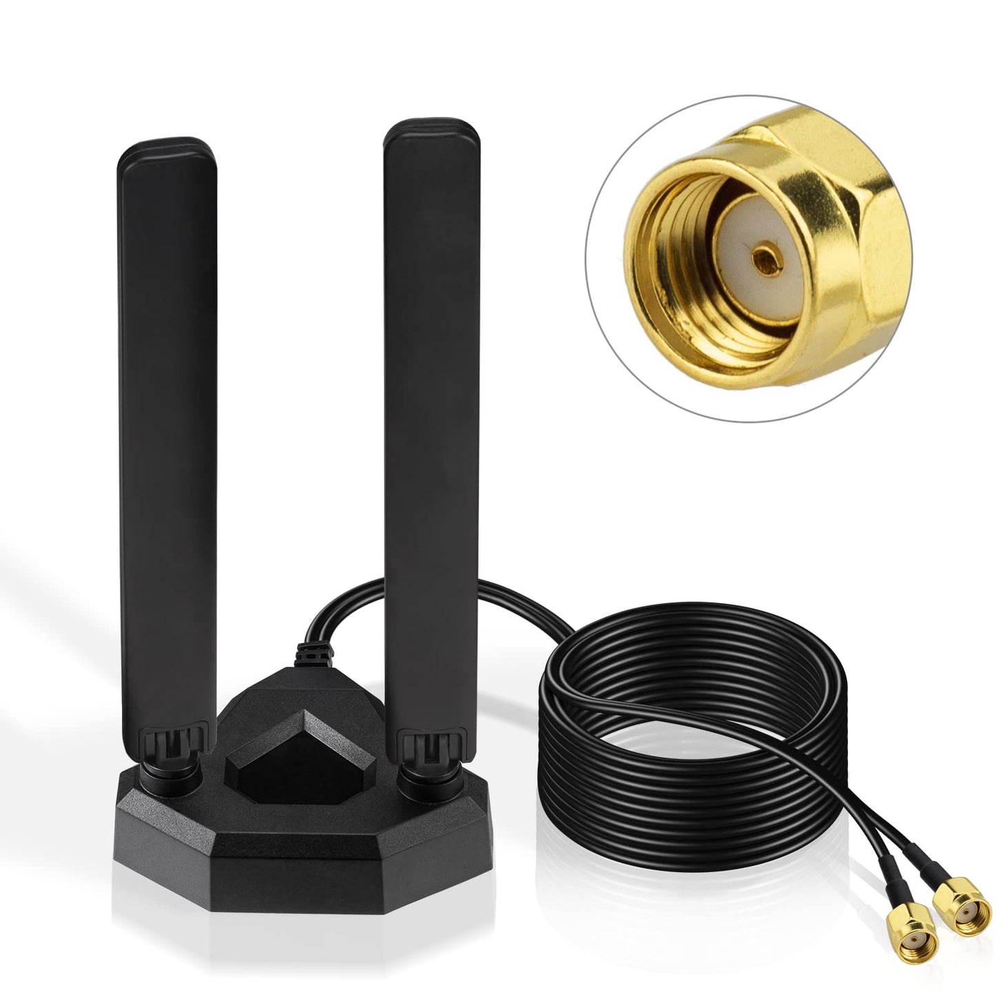 Eightwood High-Gain WiFi6E Antenna with Magnetic Base and Tri-Band Antenna Support: 2400-2500 MHz / 5150-5850 MHz / 5900-7125 MHz - Includes 2m