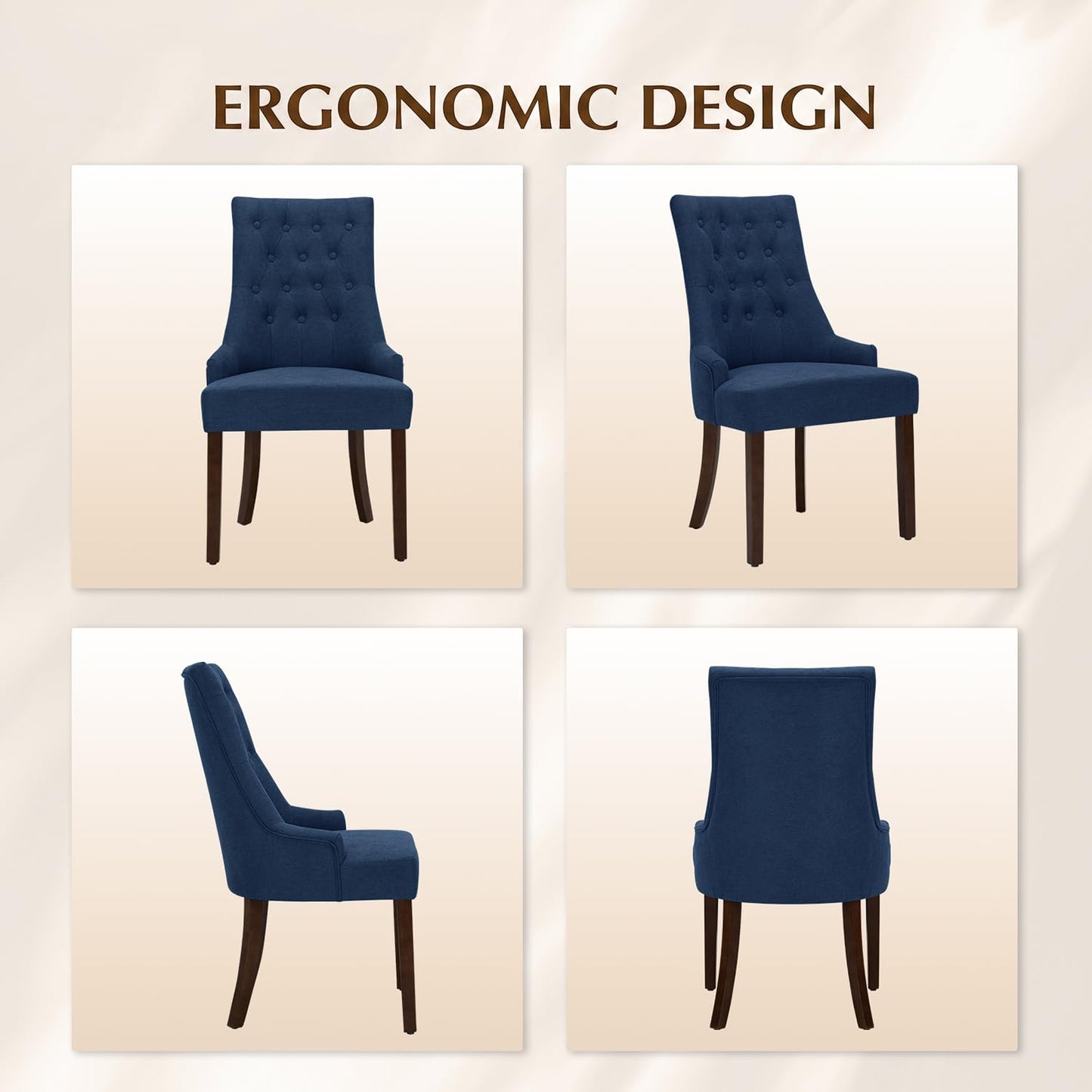 MALOL Upholstered Dining Chairs Set of 4, Wingback Dining Room Chairs with Tufted Button, High Back Kitchen Chairs with Solid Wood Legs