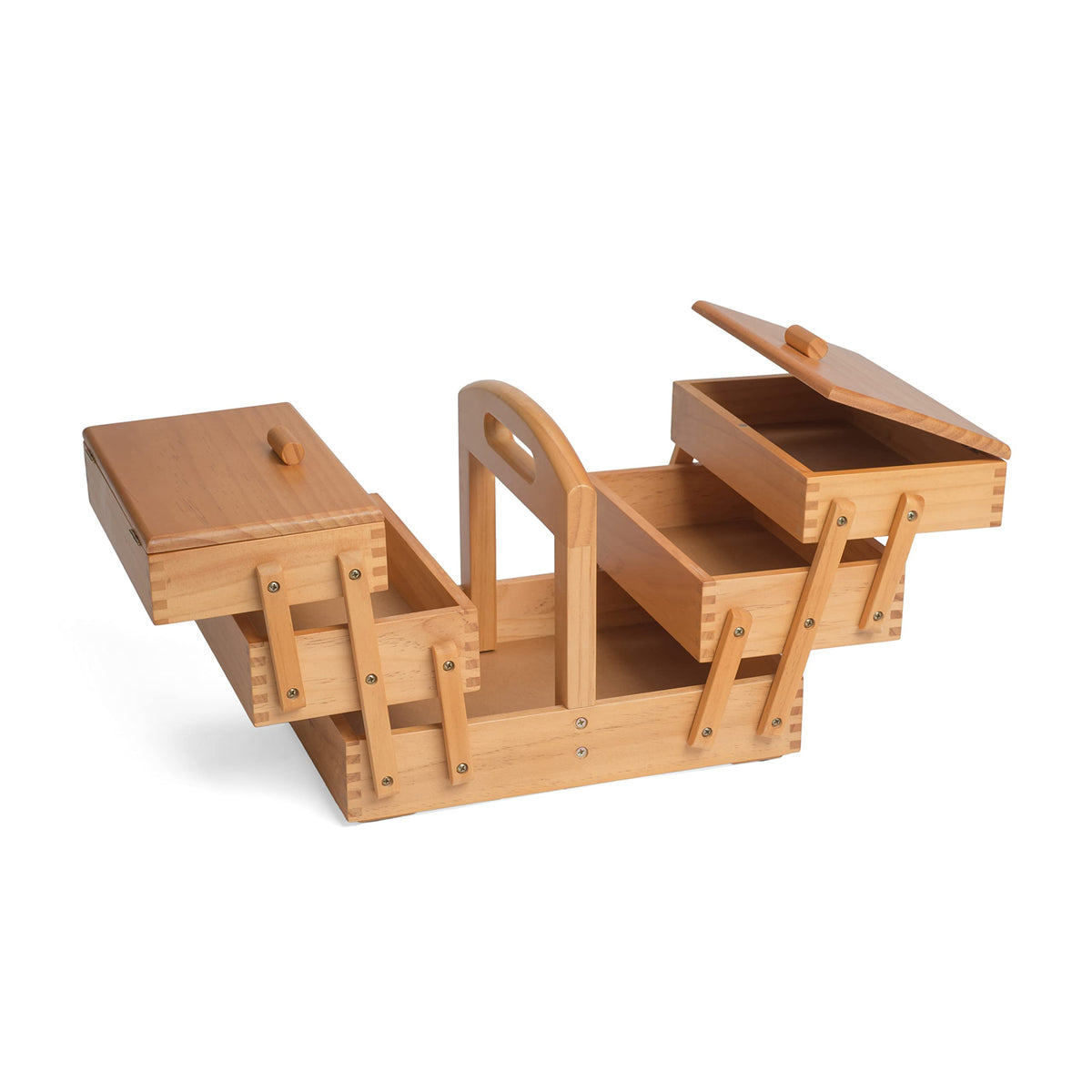 Hobbygift GB8450 Cantilever 3 Tier Sewing Box Light, Wood, Mid Shade Wooden, LxHxD 31 x 25.2 x 23 cm