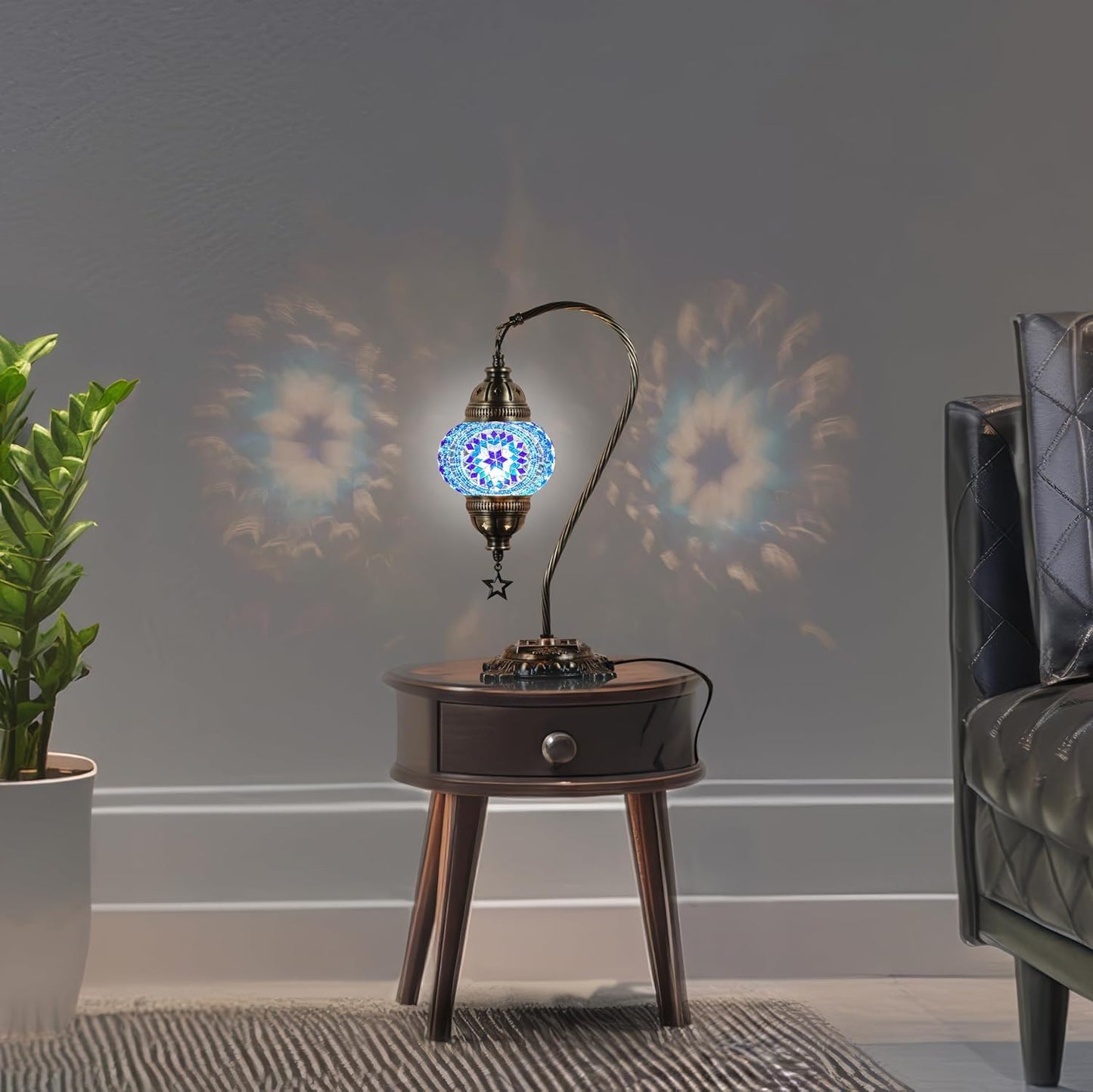 DEMMEX Turkish Moroccan Mosaic Table Lamp for Bedroom, Living Room - Tiffany Style Desk Bedside Lamp, Lampshade, Glass Mosaics & Beads, Decorated