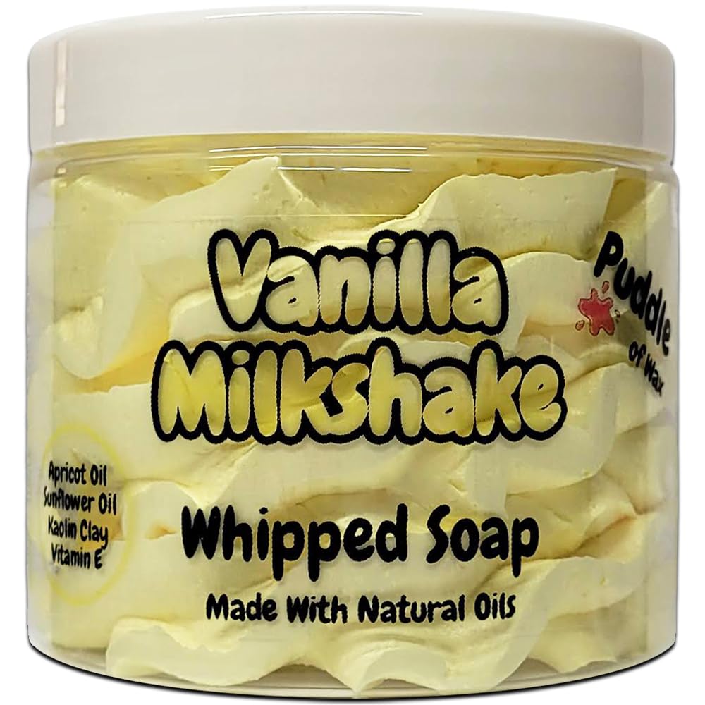 Vanilla Milkshake Whipped Soap Body Wash - 150g - Natural Oils & Kaolin Clay - Sweet Scent - Vegan Friendly - Puddle of Wax - Made in the UK