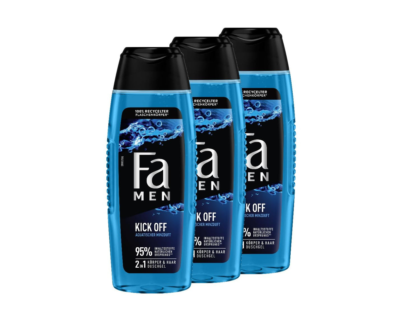FA Men 2-in-1 Kick Off Shower Gel, Pack of 3 (3 x 250 ml) 2-in-1 Formula for Hair and Body, Activate Your Senses with the Intense, Masculine-Fresh
