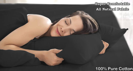 Euphoric Gifts 100% Pure Cotton (Egyptian Cotton) SINGLE Duvet Cover Bed Set in Plain Black includes duvet cover, fitted sheet & pillowcases