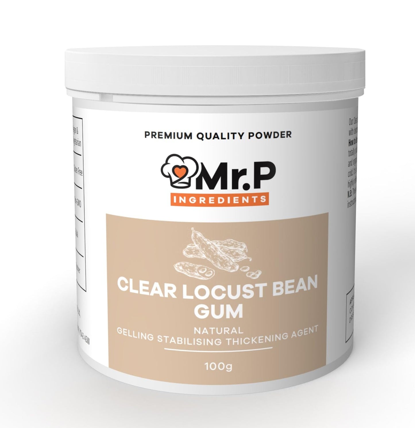 Mr.P Ingredients Locust Bean Gum 100g Powder Vegan-Friendly Stabilizer Texture Enhancer Thickener Gelling Agent Ideal for Confectionery Sauces