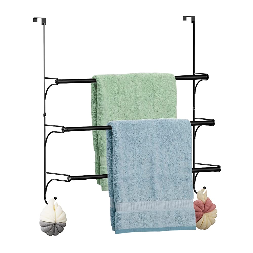 Over-the-Door Towel Rack - 3 Tier Hanging Expandable for Towels and Clothing - Black