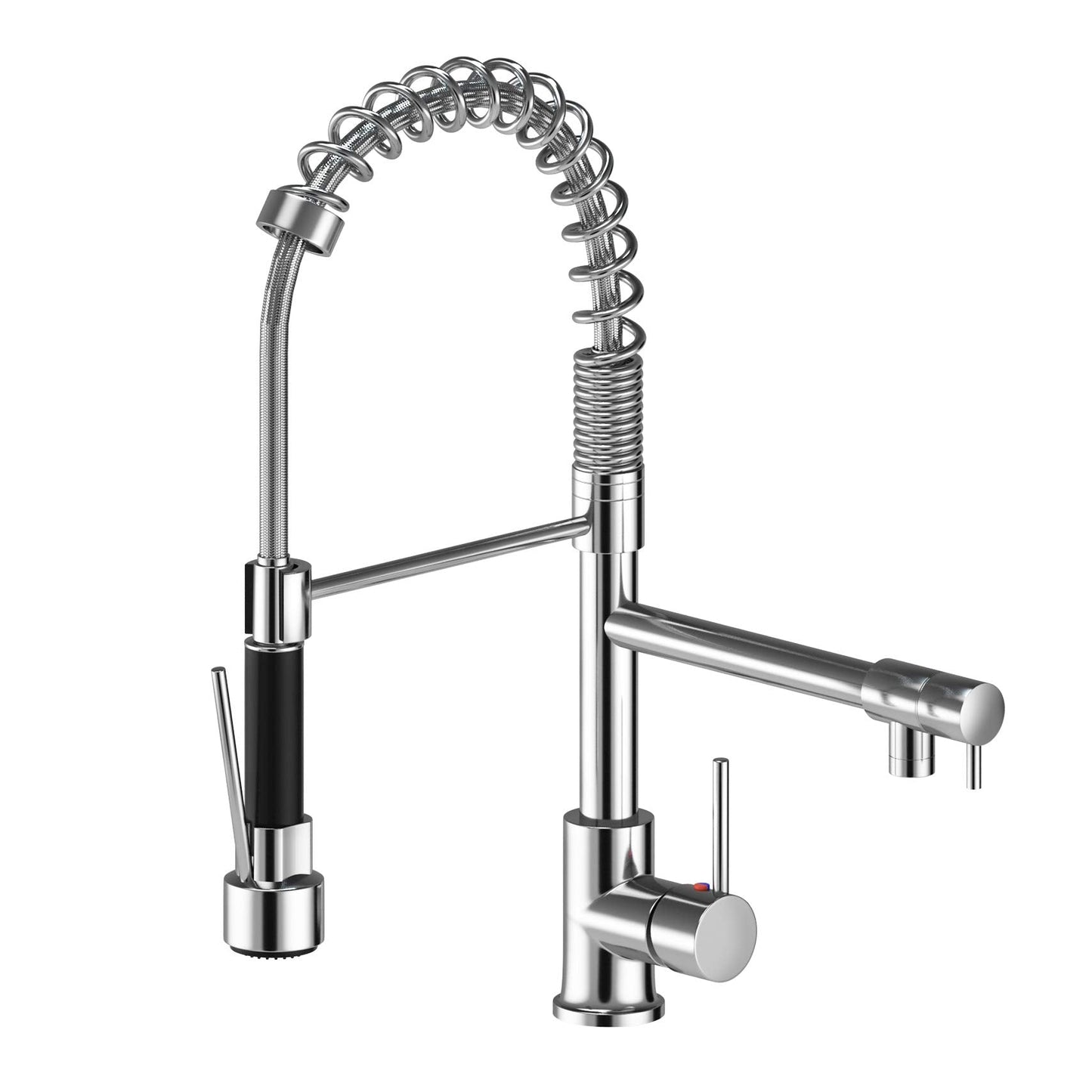 Suguword Commercial Kitchen Sink Mixer Tap with Two Spouts, Single Handle Pull Out Sprayer, 360 Degree Rotation High Arc Tap, Metal Brass Construction
