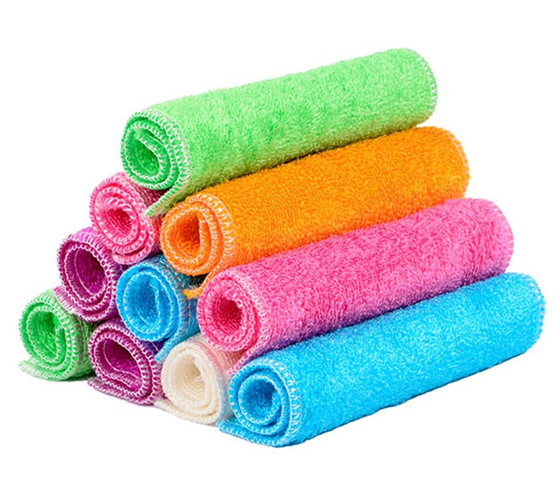Bamboo Cloths Pack of 10 Bamboo Dish Cloths Hand Towels Dish Towels Tea Towels Cloth Bamboo Cleaning Double Sided Kitchen Towels Absorbent Cleaning