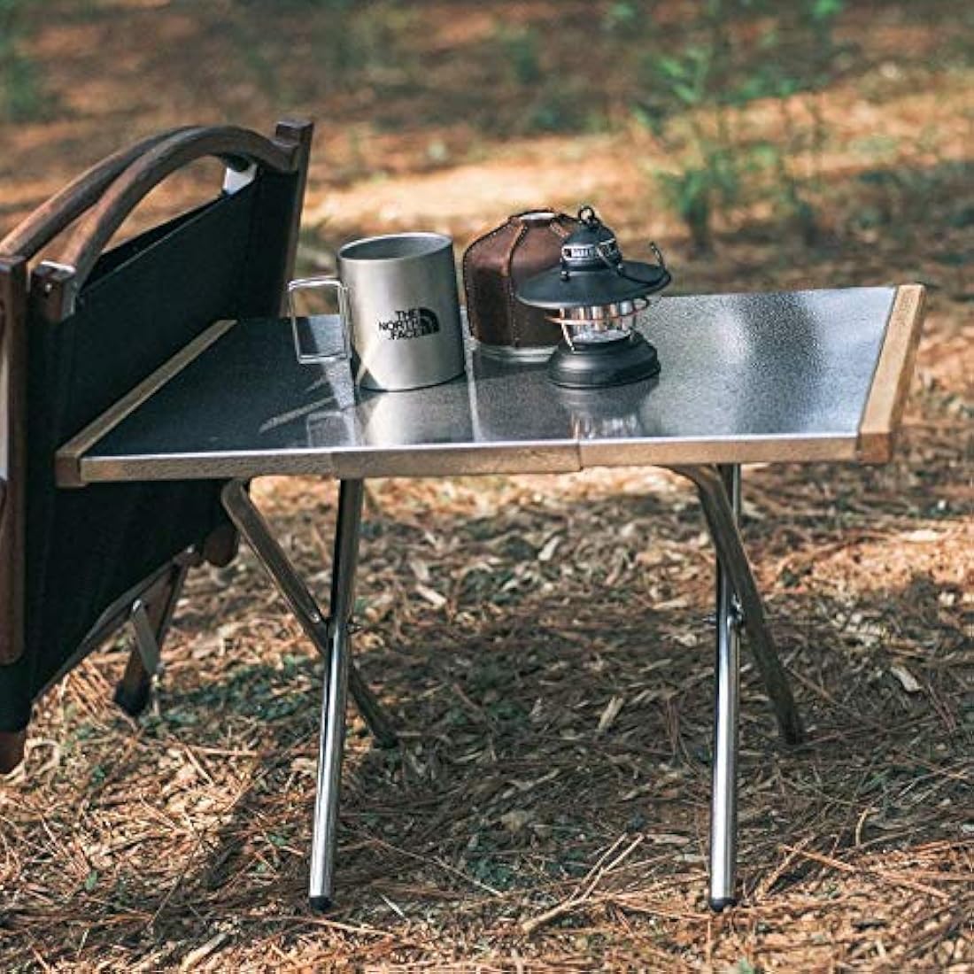 CAMPINGMOON Camping Side Table Heat-Resisting Stainless Steel Embossing Process for Outdoor Table Top Grill with Carrying Bag T-370