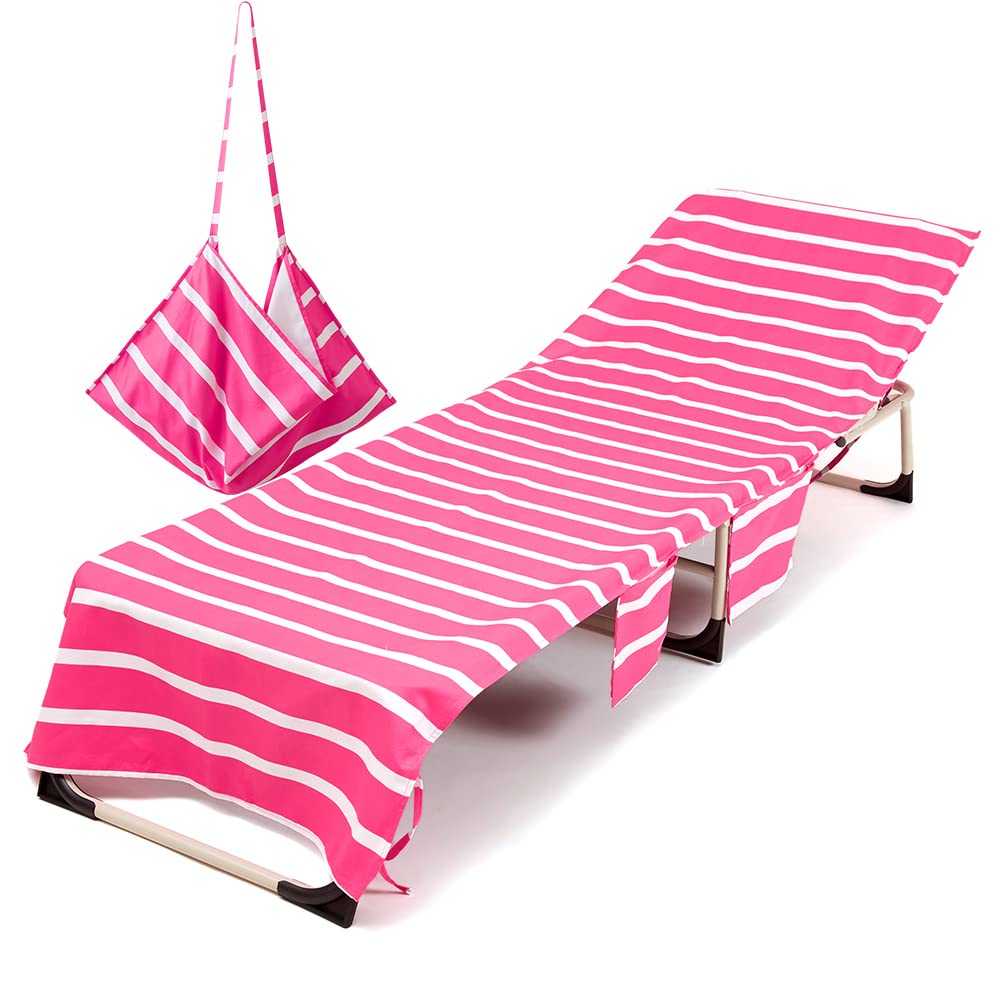 Morbuy Beach Chair Cover, Solid color Striped Beach Lounger Bags with Pockets Sunbed Towels Fitted Microfiber Sun Lounger Towels for Summer Outdoor