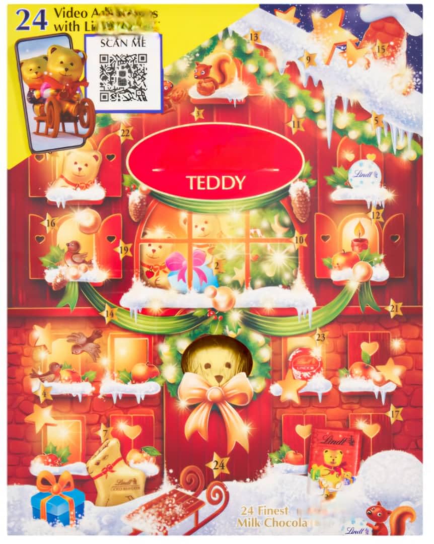 24 Days Advent Calendar 2025 for Men and Women - Lindts Teddy Bear Chocolate Advent Calendar 250g with a Thank You Sticker - Countdown to Christmas