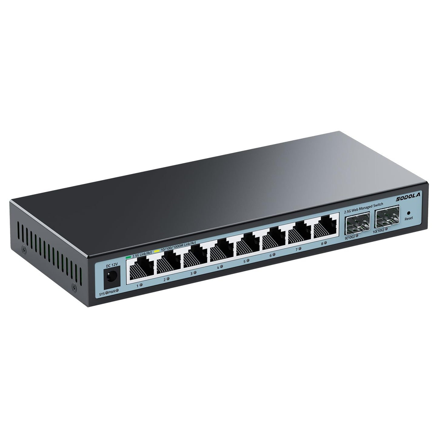 SODOLA 10 Port 2.5Gb Easy Web Managed Switch, 8x 2.5G Base-T Ports, 2x 10G SFP+, Fanless Multi-Gigabit Ethernet Switch Ethernet Splitter for Wireless