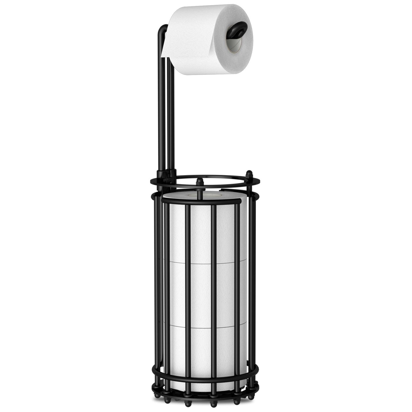 AFAjwsc Toilet Roll Holder Free Standing Black Toilet Paper Holder Stand, Floor Standing Toilet Roll Storage Dispenser Holds 4 Paper Roll