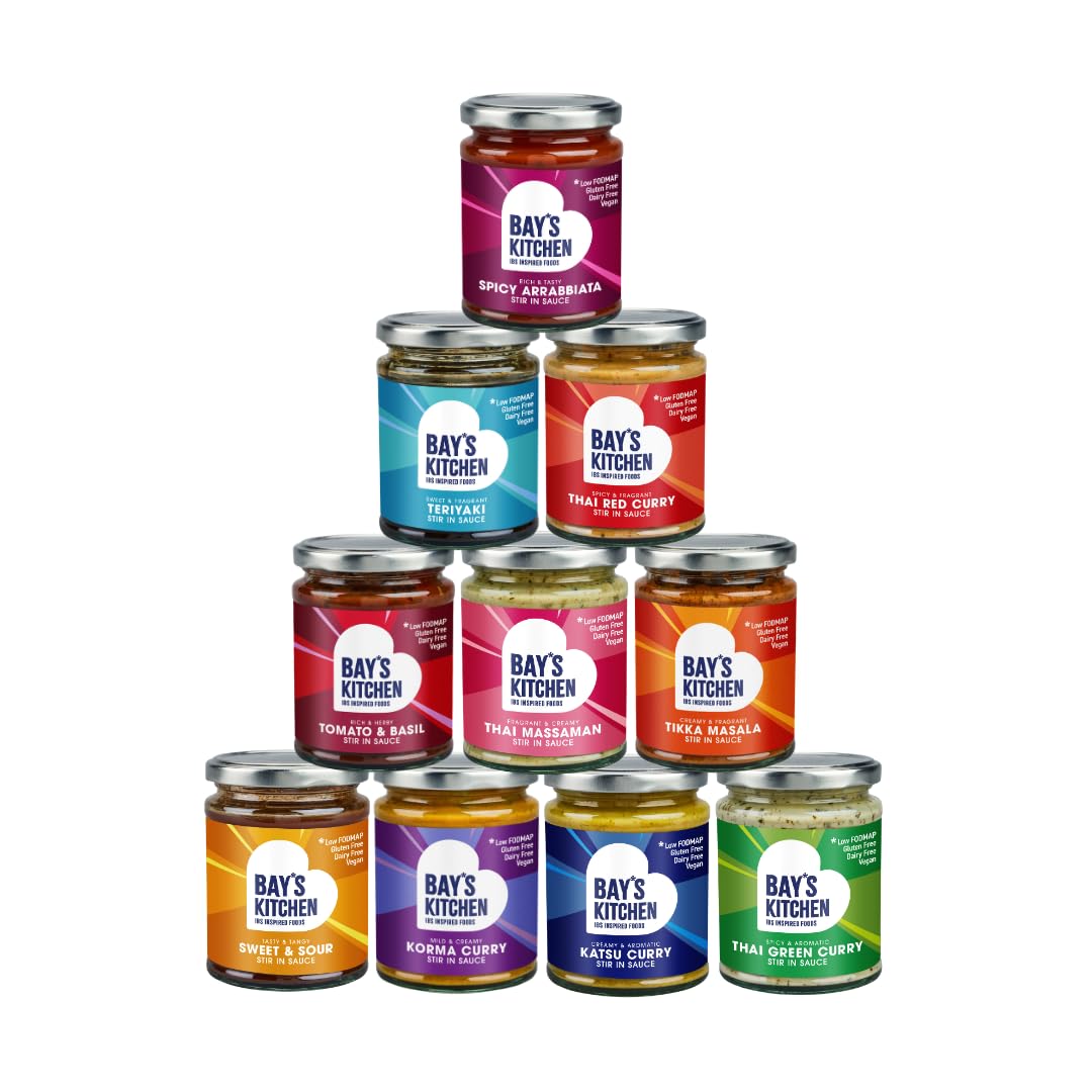 Bay's Kitchen All 10 Stir In Cooking Sauces Pack - 10 Low FODMAP, Gluten Free, Vegan Cooking Sauces for pasta and curry, ready to stir in and heat