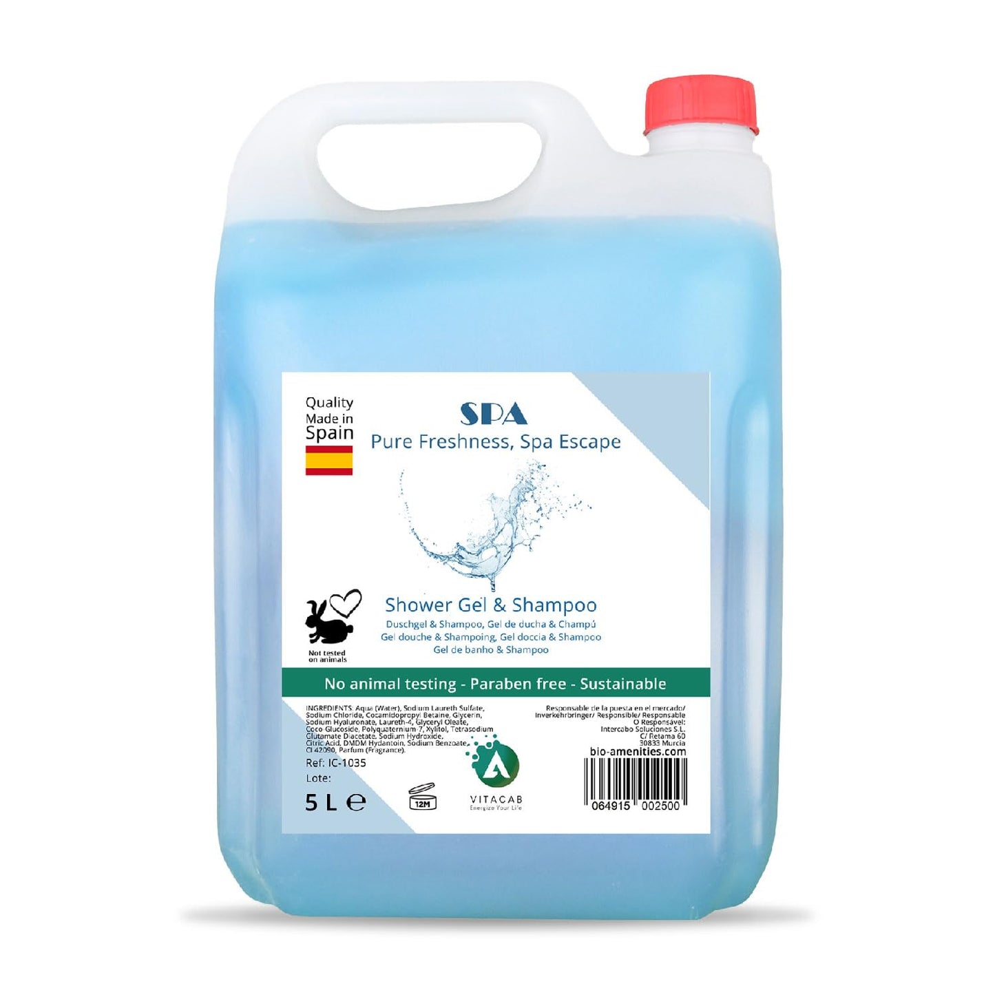 2in1 Gel and Shampoo in 5L Bottle |Shower Gel & Shampoo in 5 Liter Industrial Format | Special for Hotels and SPA | 5000ml