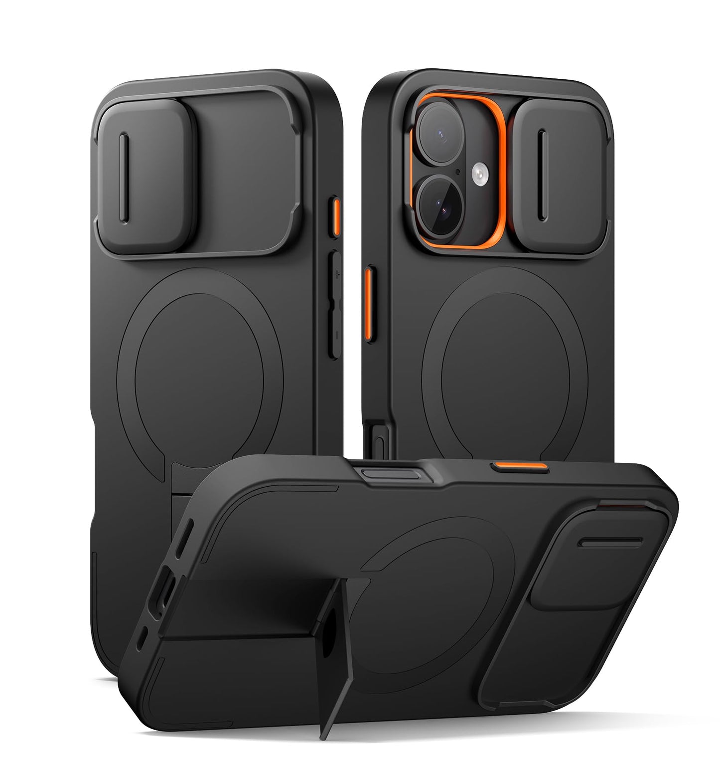 SURITCH Magnetic Case Compatible with iPhone 16, Shockproof Protective Cover with Slide Camera Cover and Adjustable Kickstand(Black)