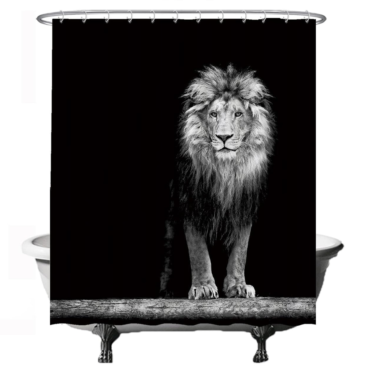 Ulticool - Shower Curtain - Lion Head of Nature Animals - 180 x 200 cm - Bathroom Curtain - Washable - Mould-proof - with 12 Rings White - Blue Beige