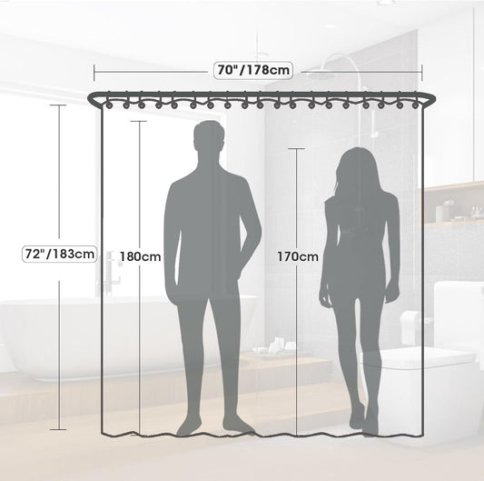 TGYIMENG Shower Curtain for Bathroom - Mould and Mildew Resistant - Grey, 180 x 180 cm (71 x 71 Inch) Water Repellant PEVA Fabric