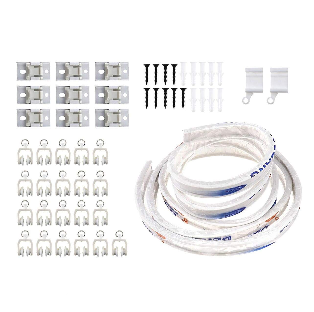 Bendable Curtain Track Rail Set Fixings For Straight Bay Windows Caravan White,300cm