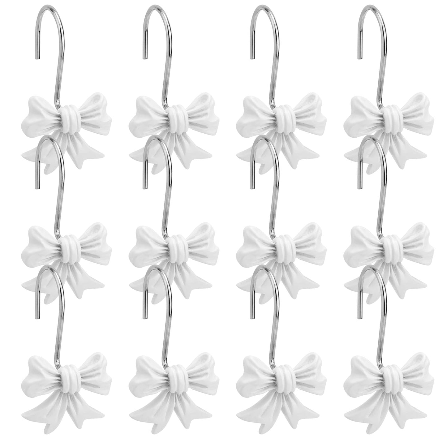 12pcs Bow Knot Shower Curtain Hooks, Decorative Bathroom Bow Hangers Cute Metal Curtain Rings for Bathroom Baby Room Nursery Art Decor (White)