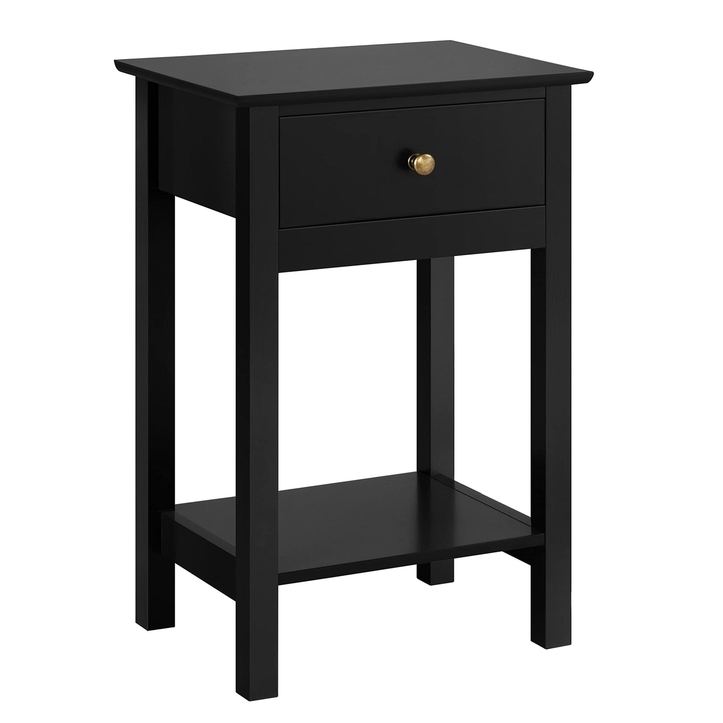 Yaheetech Black Bedside Table with Drawer and Bottom Storage Shelf, Small Side End Table, Nightstand Cabinet Storage Unit for Bedroom/Living Room,