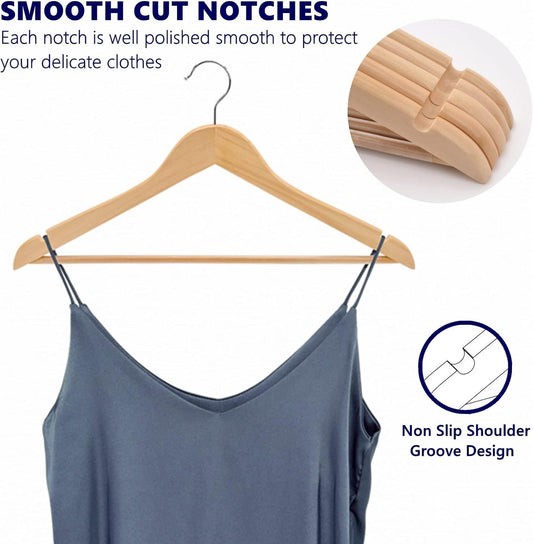 Amber Home 44.5cm Natural Wooden Coat Hanger 30pcs, Space Saving Wood Clothes Hanger with Non Slip Pants Bar and Shoulder Notches, Suit Hangers Racks