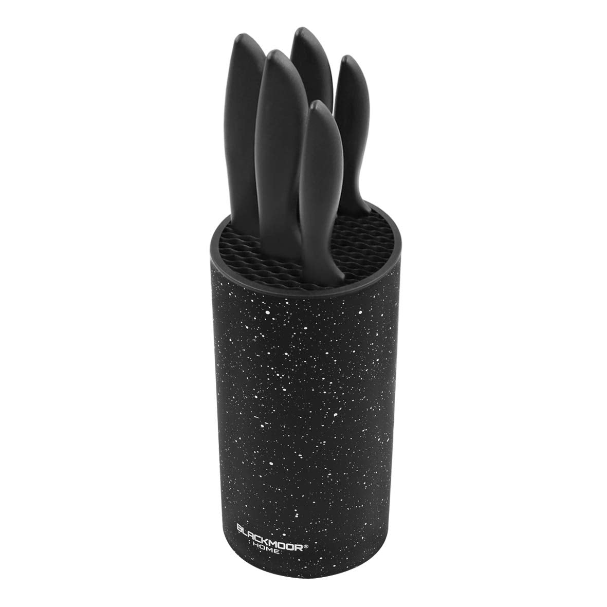 Blackmoor 5-Piece Knife Set/Comes with Freestanding Storage Block/Stainless Steel Knives/Non-Stick Black Marble Coating/Easy Clean/Modern & Stylish