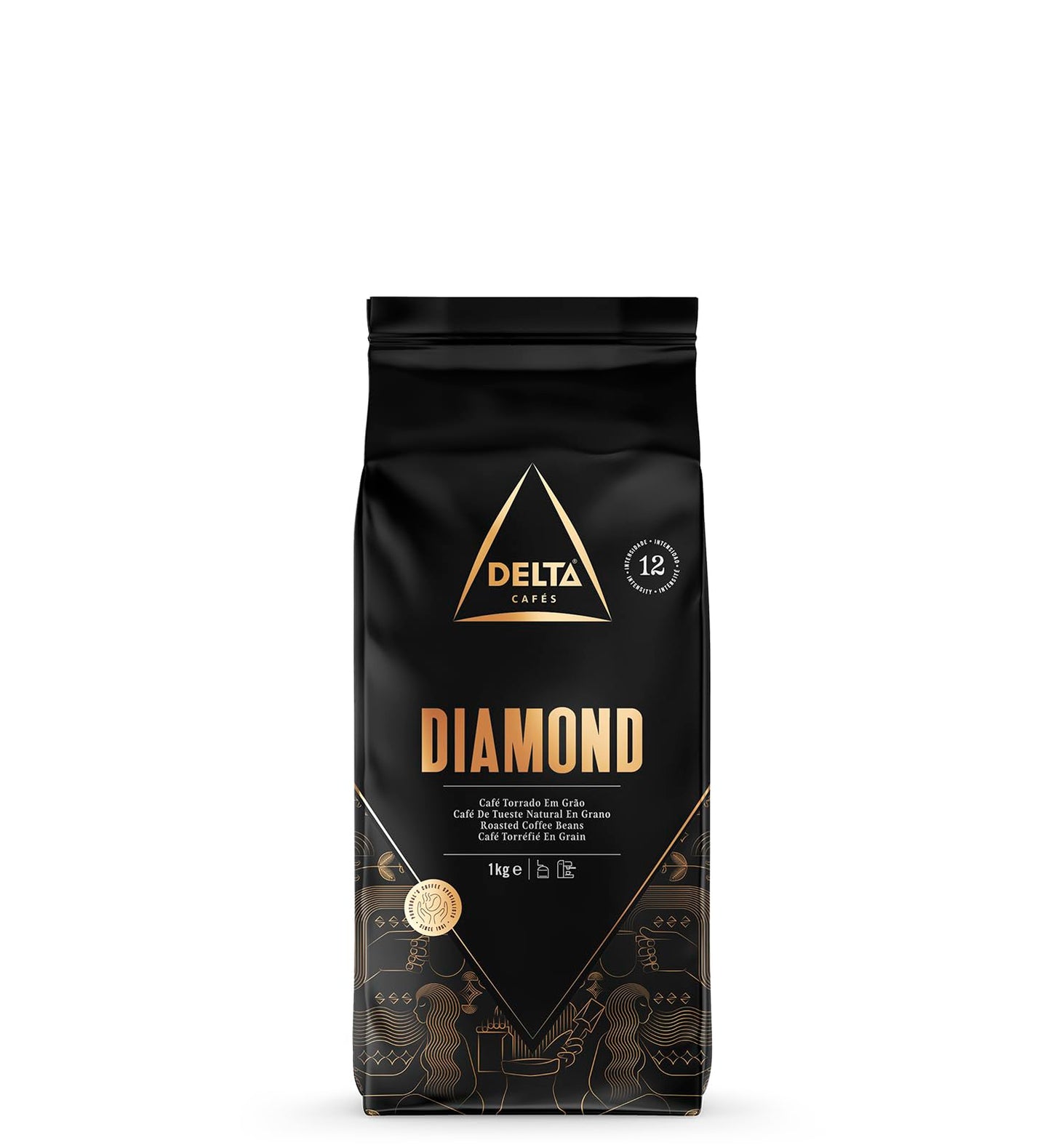 Delta Caf?s - Coffee in Diamond Bean - 1 kg - Intensity 12 - Blend of Arabica Roasted Coffee Beans and Robusta - Very Aromatic with Notes of Roasted