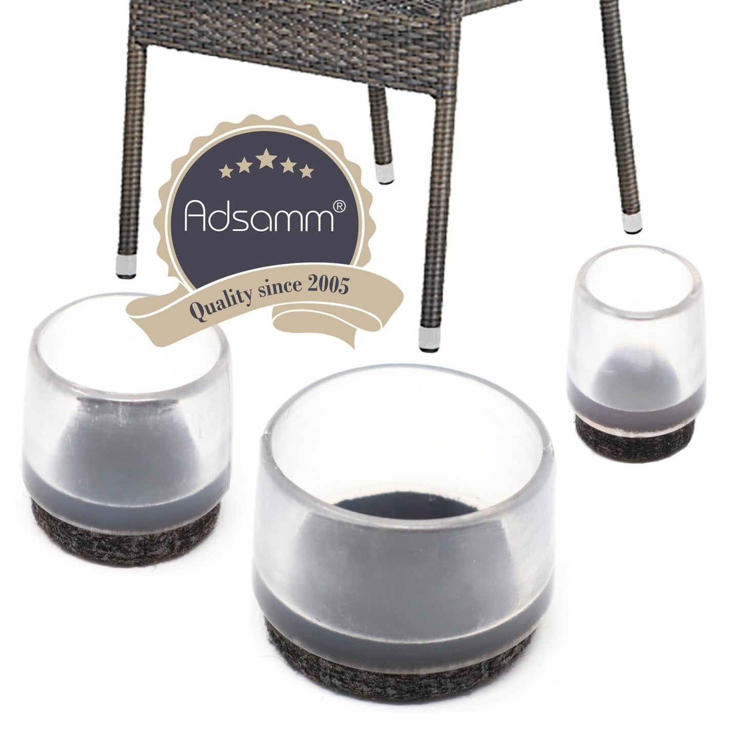 Adsamm / 16 x Leg tips with felt for round tubes | ø for round tubes 0.51-0.55 '' (13-14 mm) | trasparente | round