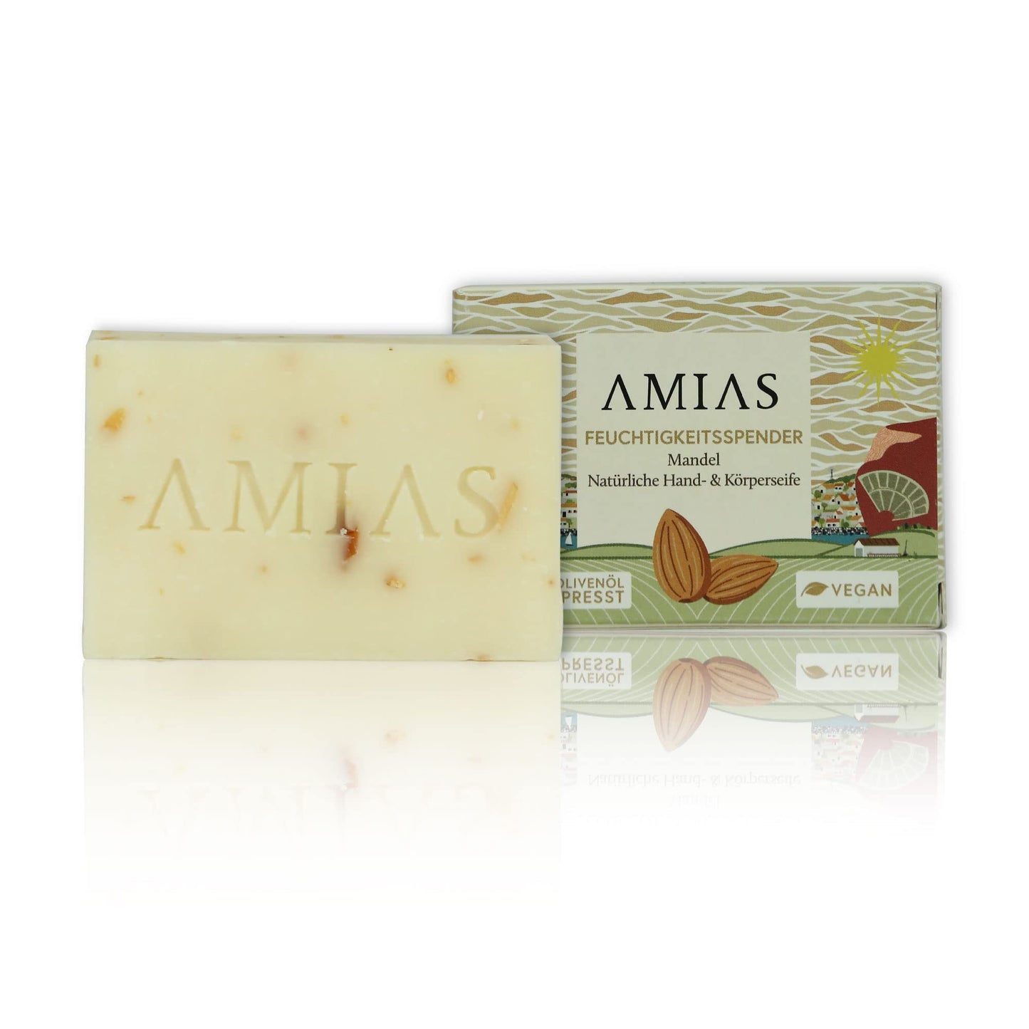 Solid soap with almond - hand, face and body - vegan and free from palm oil - with cold pressed olive oil - ingredients 100% natural - handmade