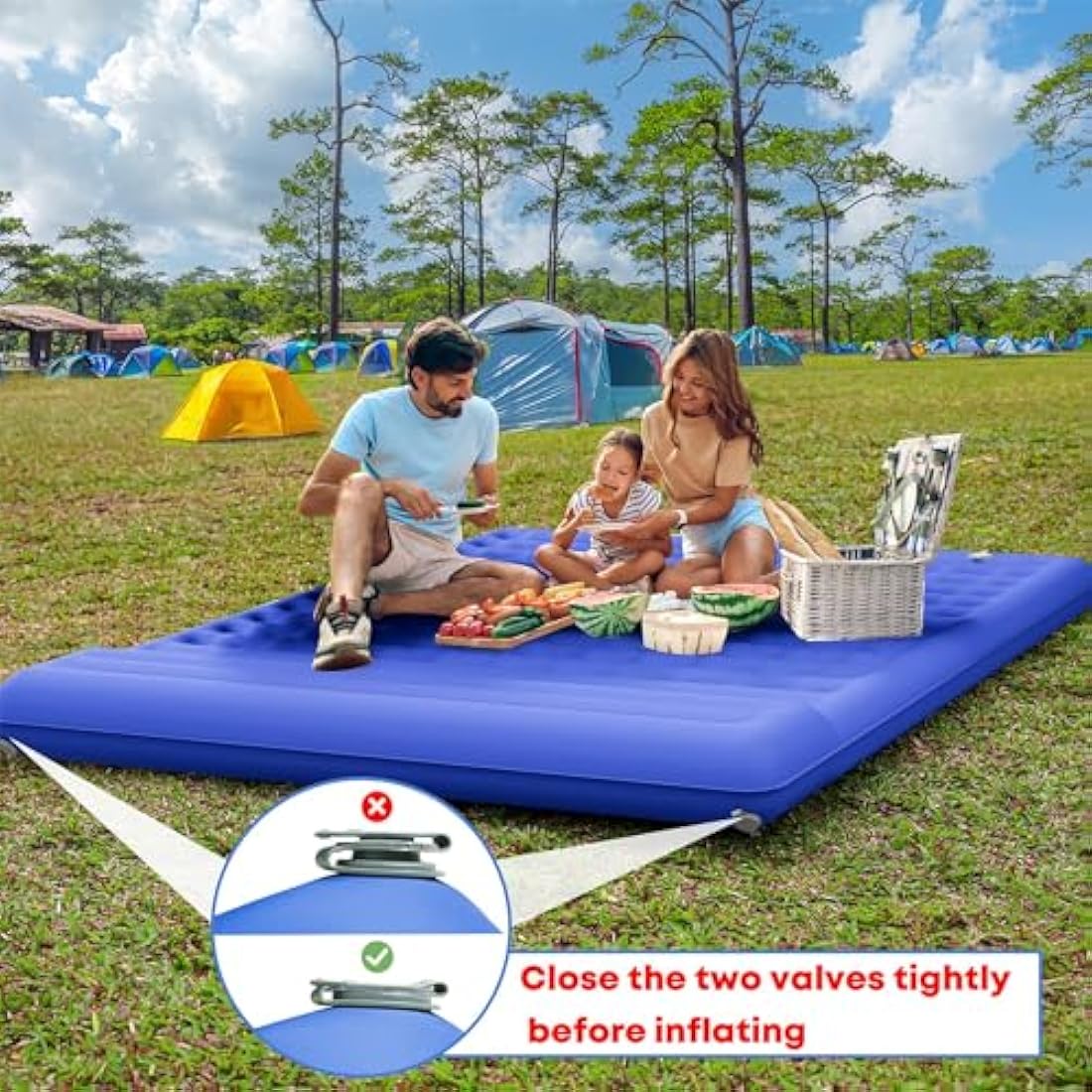 MAMBAKOTR Camping Air Bed 12-15CM Extra Thick, Reinforced Support Structure with Built-in Foot Pump and Pillow Portable Camping Sleeping Mat Air Mattress for Tent Backpacking Hiking Travel